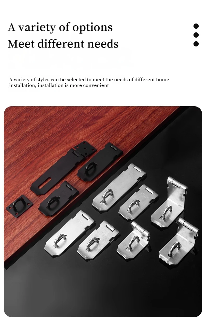 Description Picture 6 of item2PCS Thickened Stainless Steel Padlock Clasp Gate Hasp Staple Door 90 Degrees Latches Lock Shed Latch Household Hardward