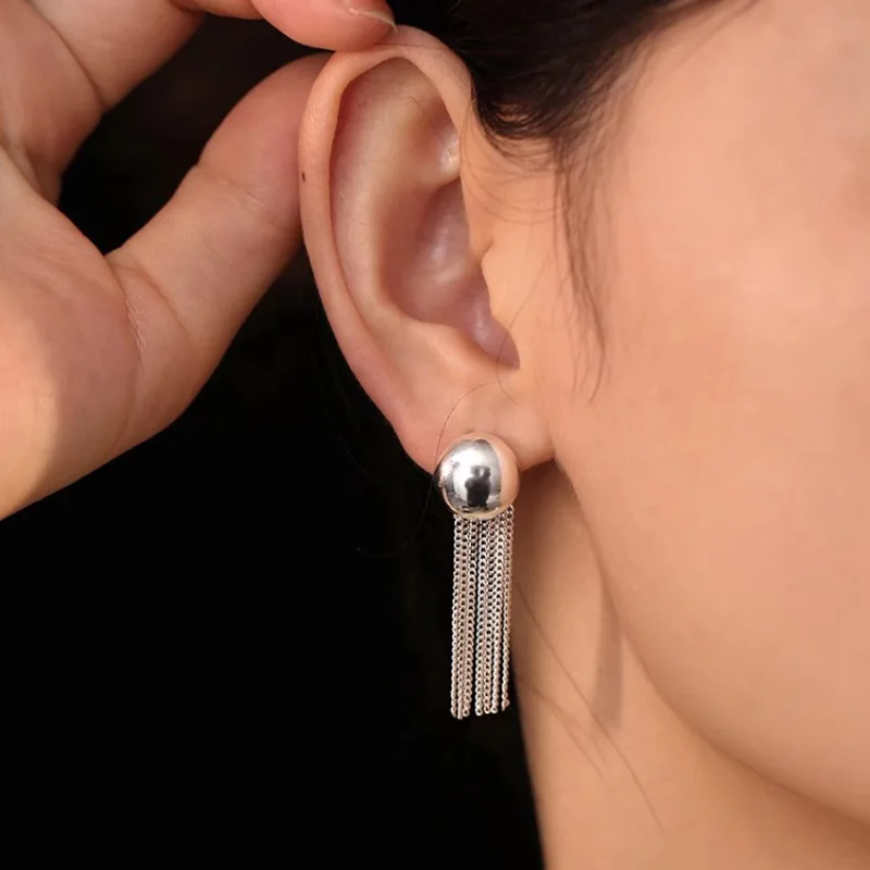 

New Arrival 925 Sterling Silver Tassels Circular Earring for Women Girl Gift Geometry Design Trend Jewelry Dropshipping