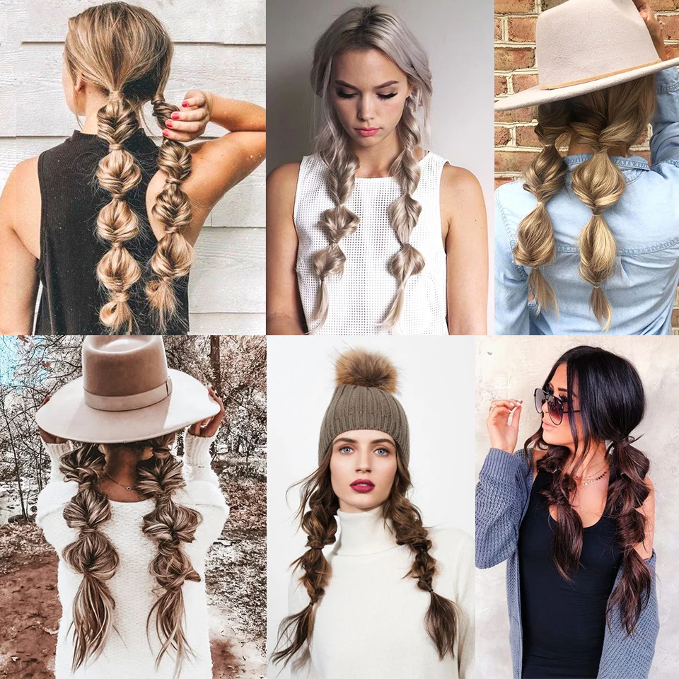 Fake Hair Extensions LM Synthetic Bubble Twist Ponytail High Elastic Wig Woman Hair Side Natural Lantern Braid Black Hous tail Hairpiece