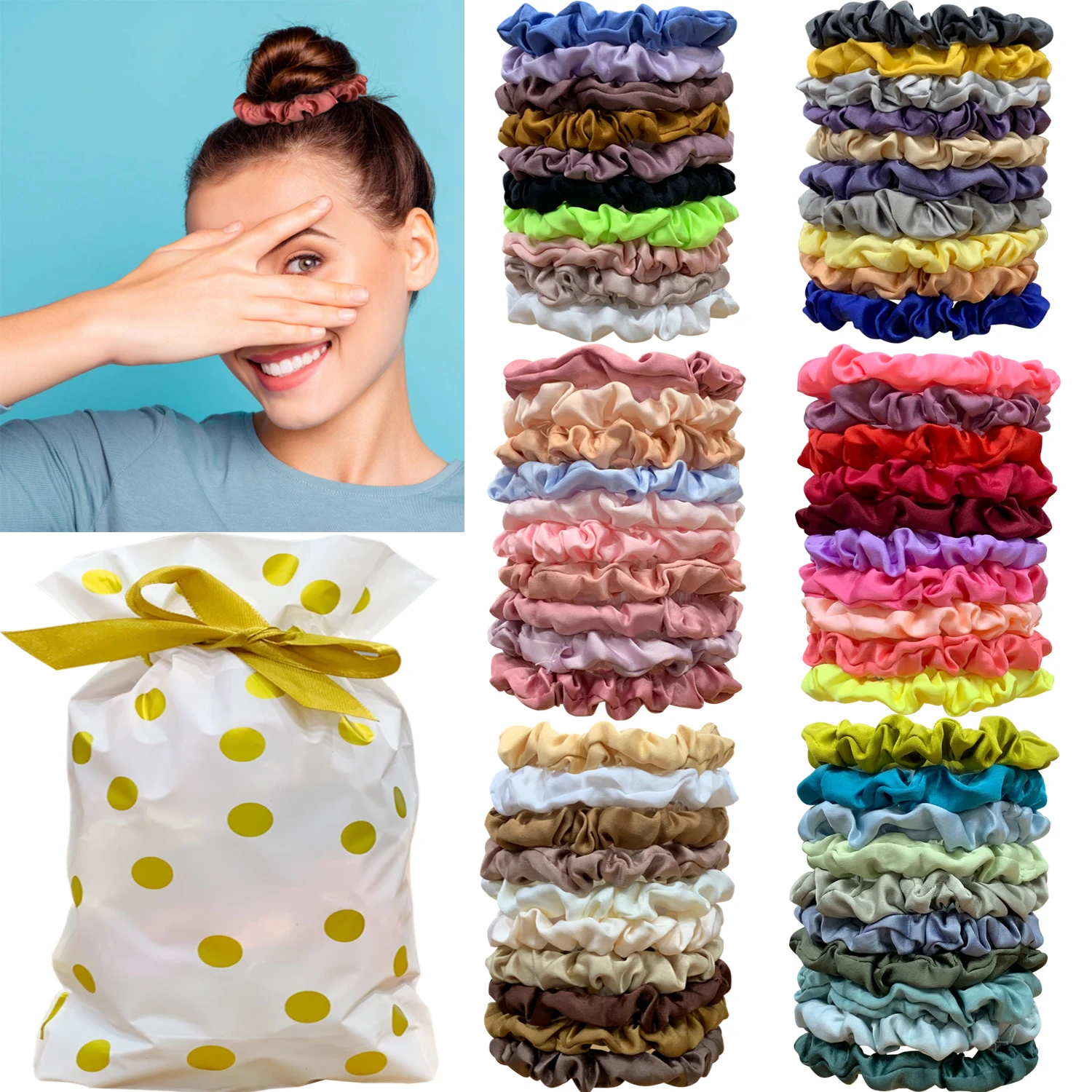 Großhandel 60PCS Satin Seide Haarband Elastische Pferdeschwanz-halter Gummiband Für Haarband Haar Krawatten Seile Haar Zubehör – Detail 1