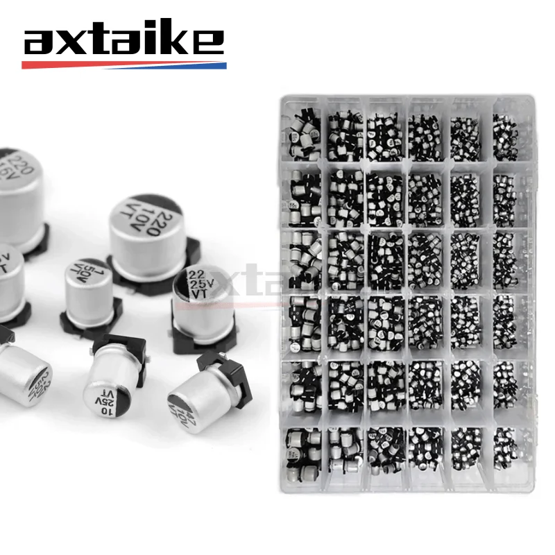 

1500PCS 36Value 6.3V 10V 16V 25V 35V 50V 1uF - 1000uF 47 10uF 100uF 220uF 470uF SMD Aluminum Electrolytic Capacitor Assorted Kit