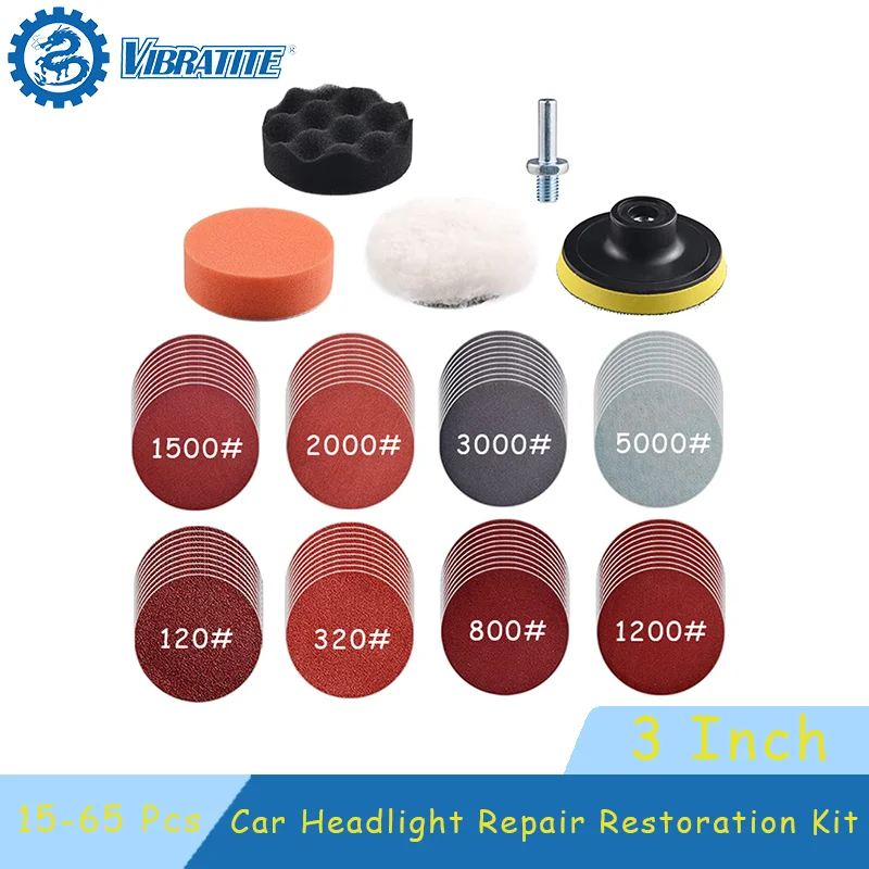 15-65 Pcs Car Headlight Repair Restoration Kit 3 Inch 75mm Sanding Plate Waxing Sponge Sanding Pad for Polishing and Sanding 15-65 Pcs Car Headlight Repair Restoration Kit 3 Inch 75mm Sanding Plate Waxing Sponge Sanding Pad for Polishing and Sanding