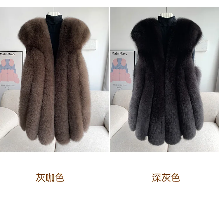 Fox fur vest women's medium and long 2024 new fashion fur vest thick coat real fur for winter