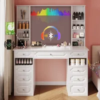 Dressing Table, Vanity Desk with Mirror and Lights, Makeup Vanity Desk with Facial Mask Box, with Bluetooth Speaker 1