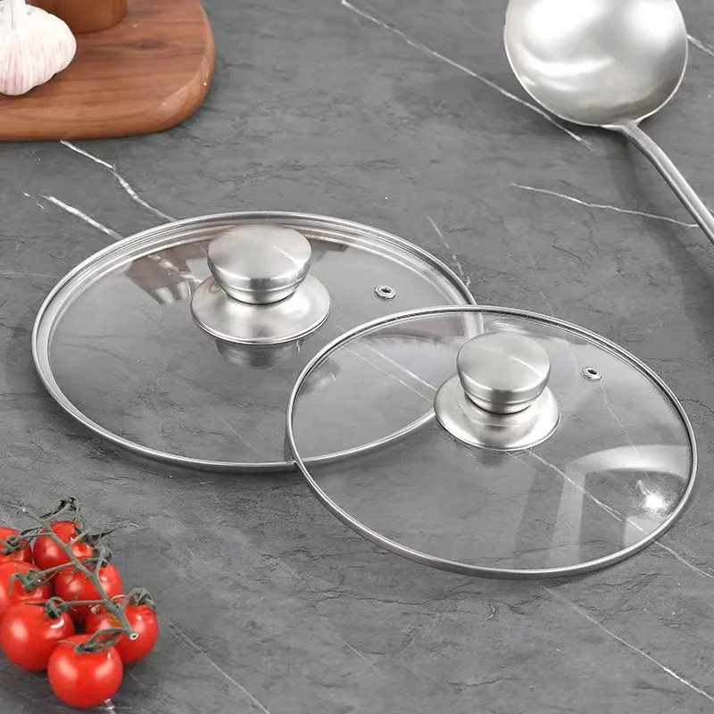 Glass Pot Lid Glass Lid Round Tempered Glass Pot Lid Stainless steel Rimmed Pan Lid Spill Shatter-Proof Chef Glass Cover For Versatile Home Frying Pan
