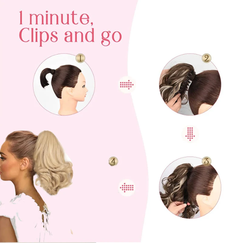 H&STAR 12Inch Synthetic Short Curly Ponytail Claw Clip in Hair Extension Cute Hairpiece Wig for Women