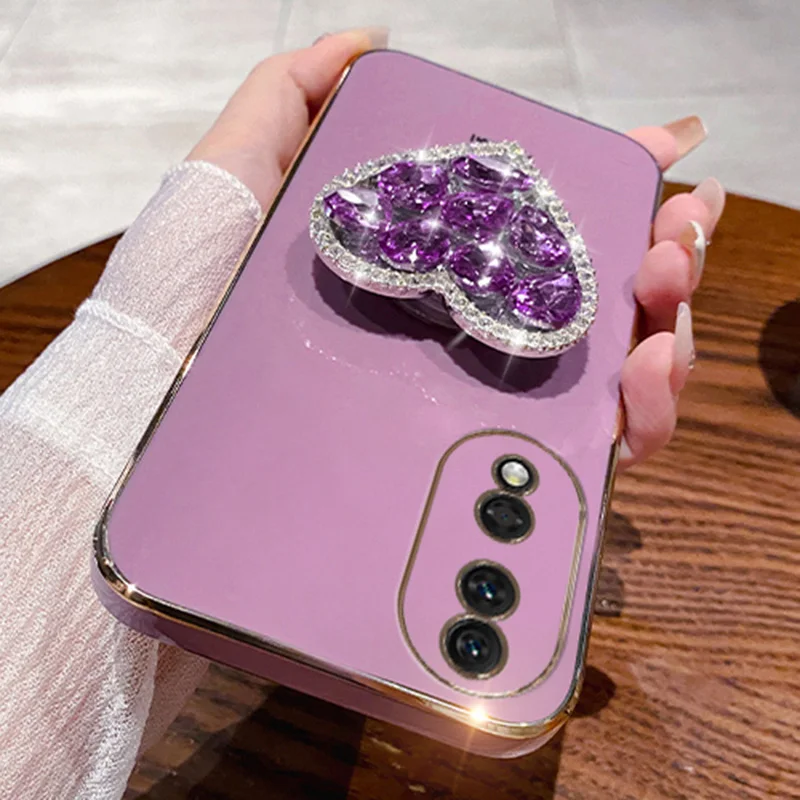 Cuore Del Diamante Per Il Caso di Honor X7 X7A X8 4G 5G X8A X9A 9X Pro 10i 10Lite X30i X40i X50i 70 80 90 Staffa di Placcatura Molle di TPU_voghion.com