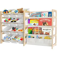 Toy Storage Organizer with Bookshelf-12 Storage Bins 4-Tier Multipurpose Shelf to Organize Toys and Books for Kids Room,Playroom 1