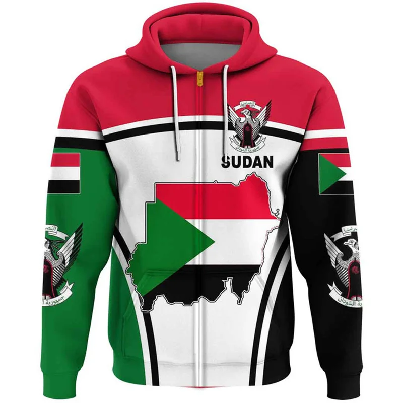 thumbnail image 1 of Sudadera con cremallera y estampado 3D de la bandera del sultán para hombres y mujeres, sudaderas con capucha con emblema nacional, sudaderas casuales holgadas de manga larga para la calle, 1 of 4