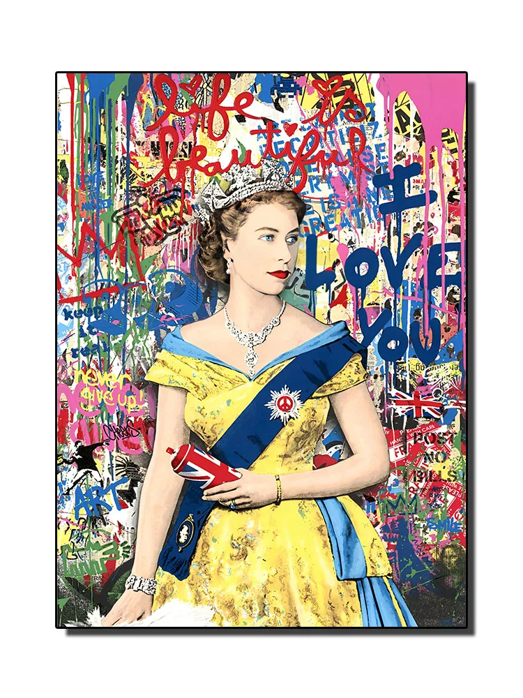 Queen Elizabeth II Graffiti Portrait Poster – Leinwanddruck 40x50cm, Pop-Art Wandbild Ohne Rahmen