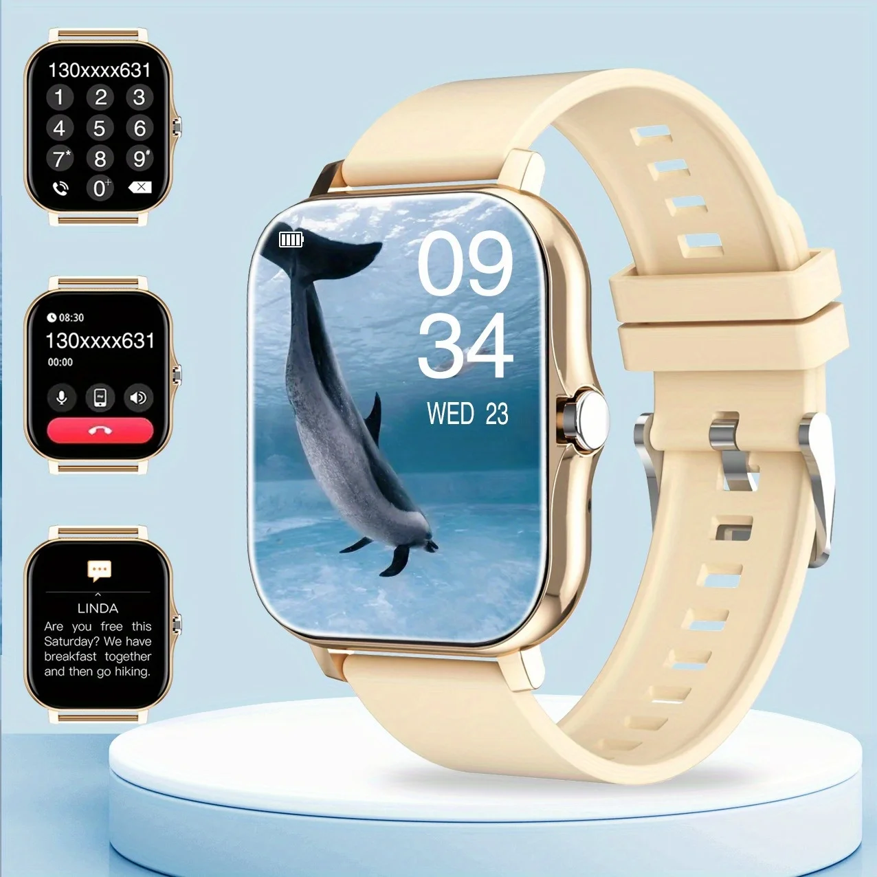 Exklusive Smartwatch (1 Stück) mit kabelloser Anruffunktion, Digitalanzeige, elektronischem Uhrwerk, Silikon und Edelstahl_voghion.com