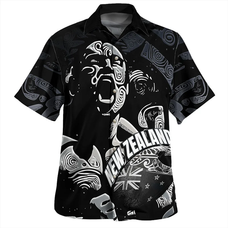 

Summer Harajuku 3D Print New Zealand Maori Silver Fern Rugby Flag Shirts NZ LEST WE FORGET Graphic Short Shirts Fashion Clothing