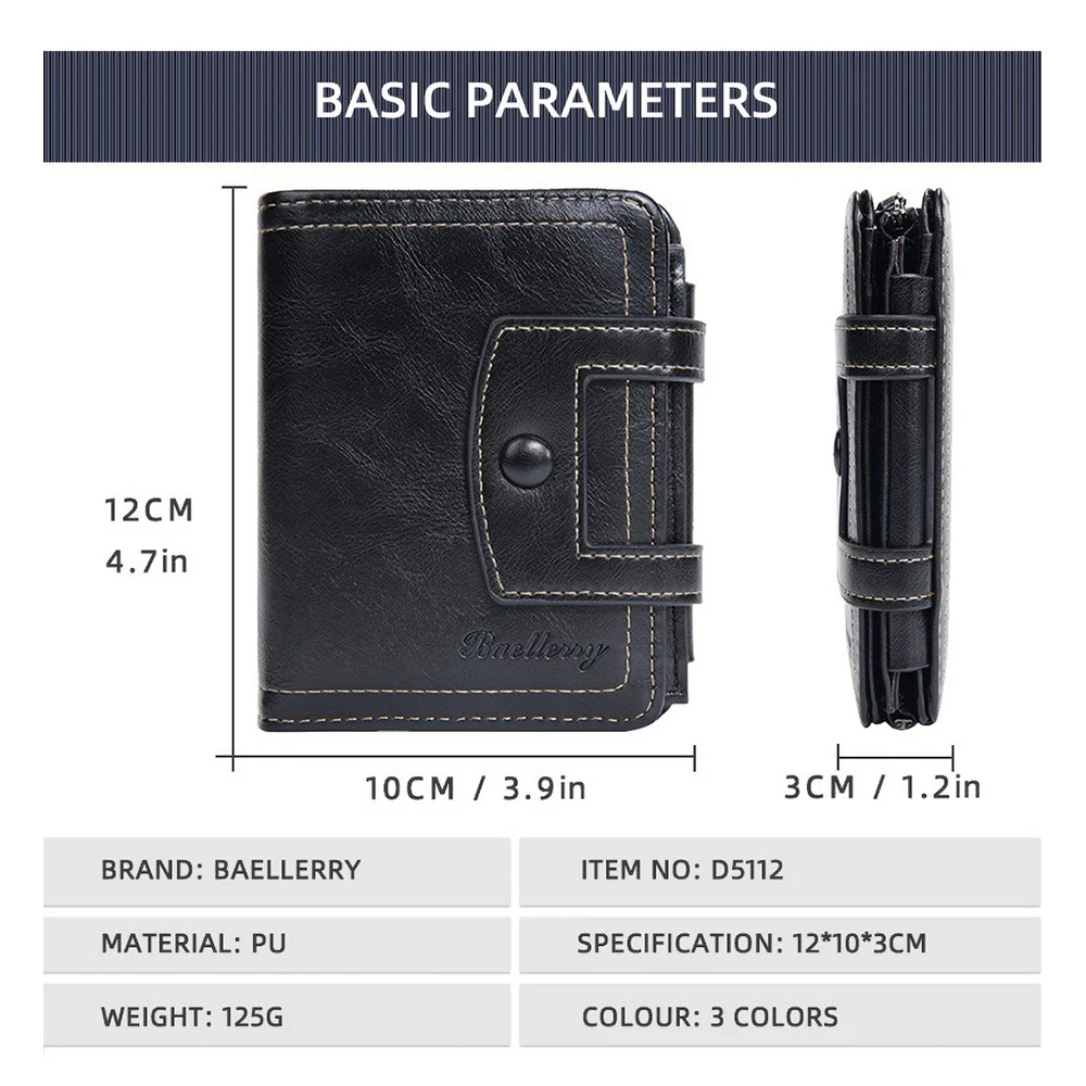 Baellerry men's wallet anti-theft card swiping bag zipper buckle coin purse short PU
