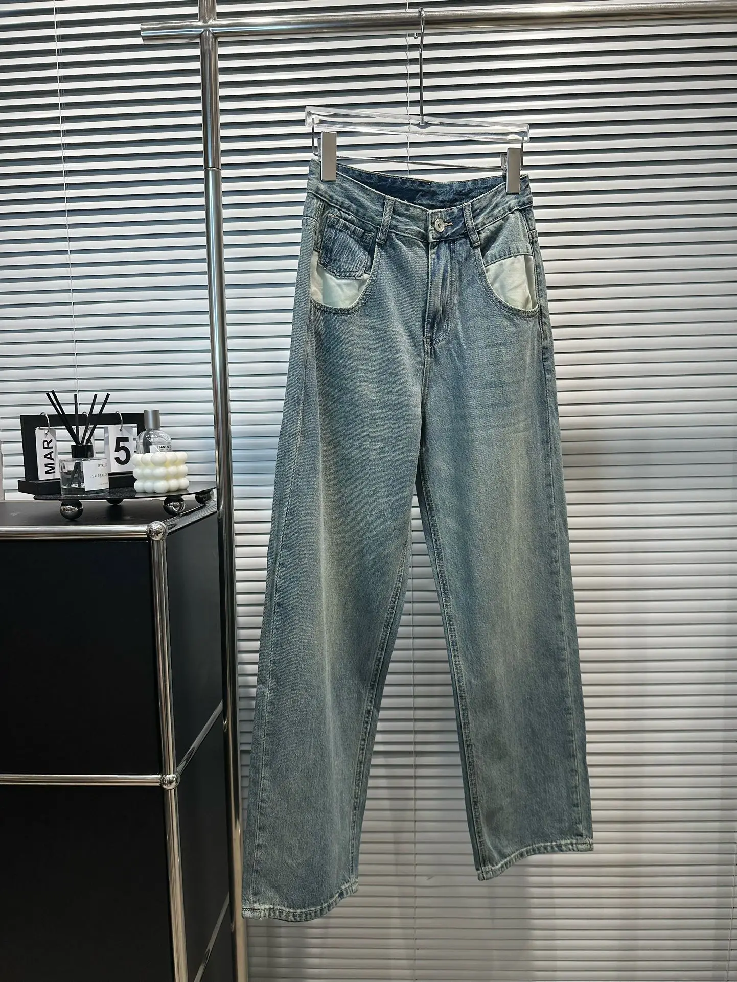 Mm6MargielaWomensJeans2023NewFashionBluePocketLetterDesign