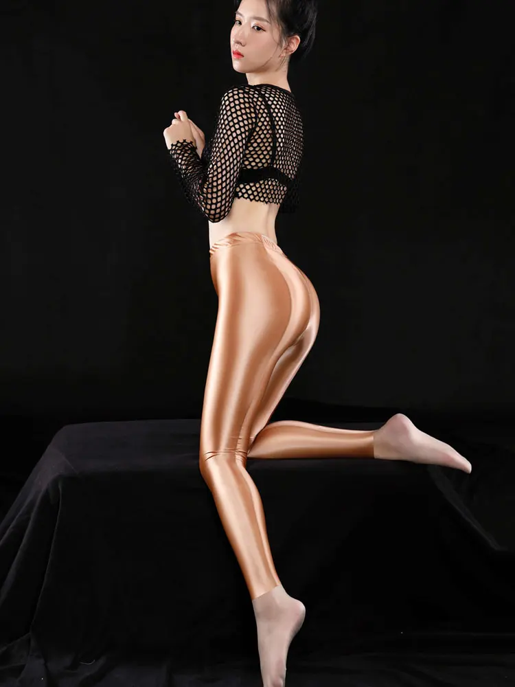 New Shorts Women Thin Fitness Casual High Waist Tights Summer Slim Knee- Length Bottoms Sexy Satin Glossy Leggings Streetwear 3XL