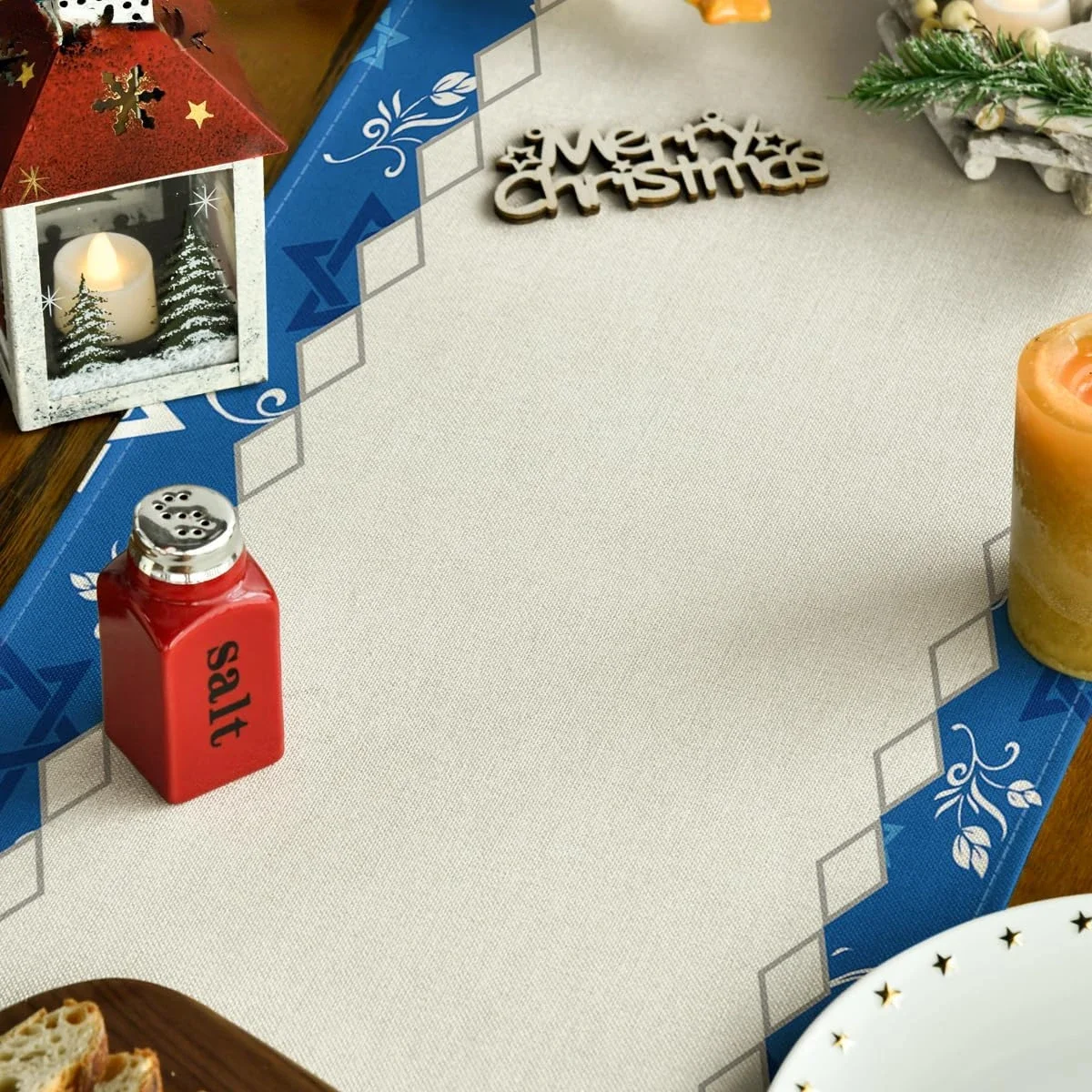 Passover Linen Table Runner – Star of David & Menorah Design 5