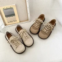 2025 Spring and Autumn New Fashion Versatile Round Toe Shoes Women's Soft Sole Lace-Up Casual Simple Splicing Retro Flat Shoes 2