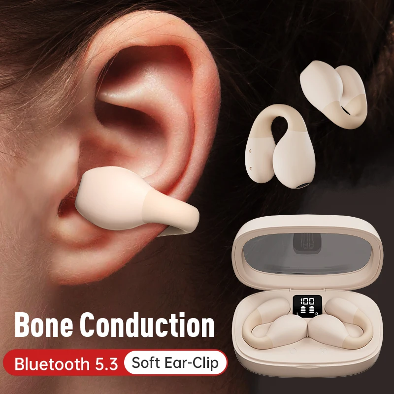 

Wireless Headphones Ear Clip Bone Conduction fones Bluetooth 5.3 Ear Clip on Ear Earring sports earphones earbud hooks with Mic