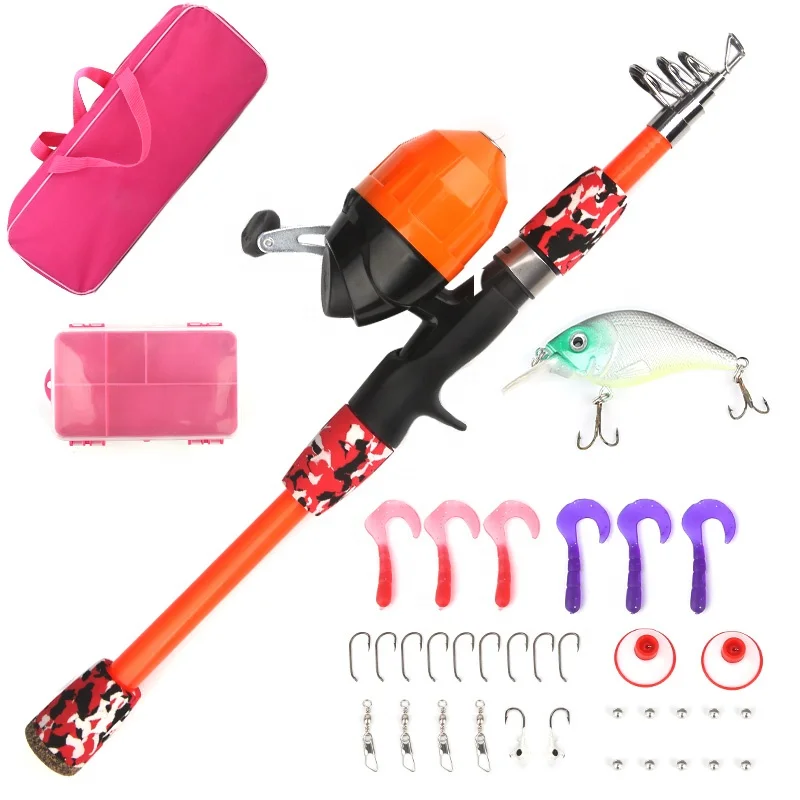 Pólos de pesca telescópicos e Reel Combo Kit com Tackle Box e Rede de pesca  para meninos e meninas, crianças - AliExpress