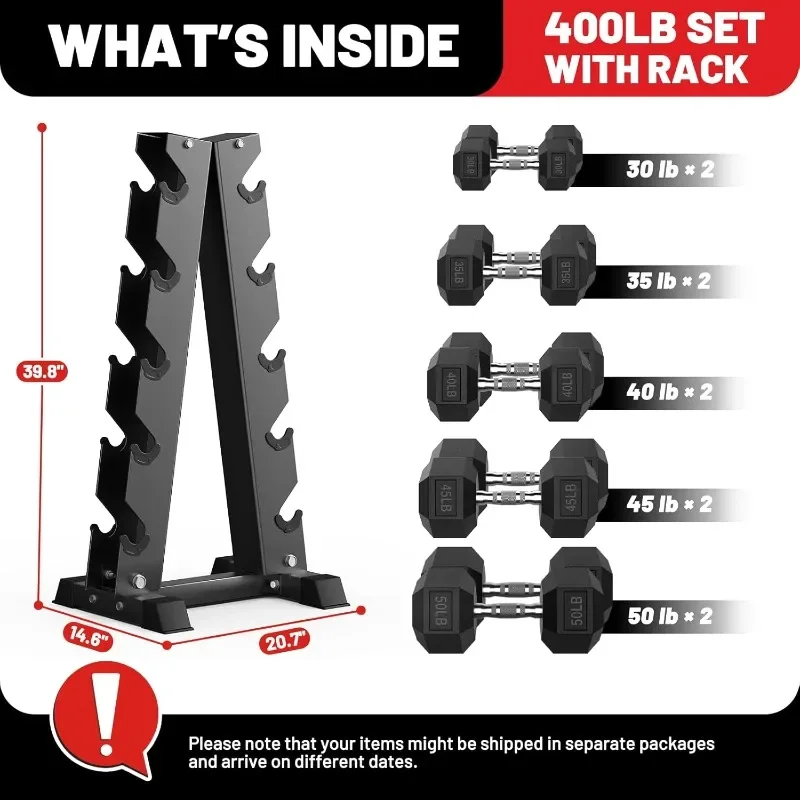 PAPABABE Hex Sets With 60-550lb Rubber Coated Dumbbell Weight Set And Storage Rack, Multiple_voghion.com