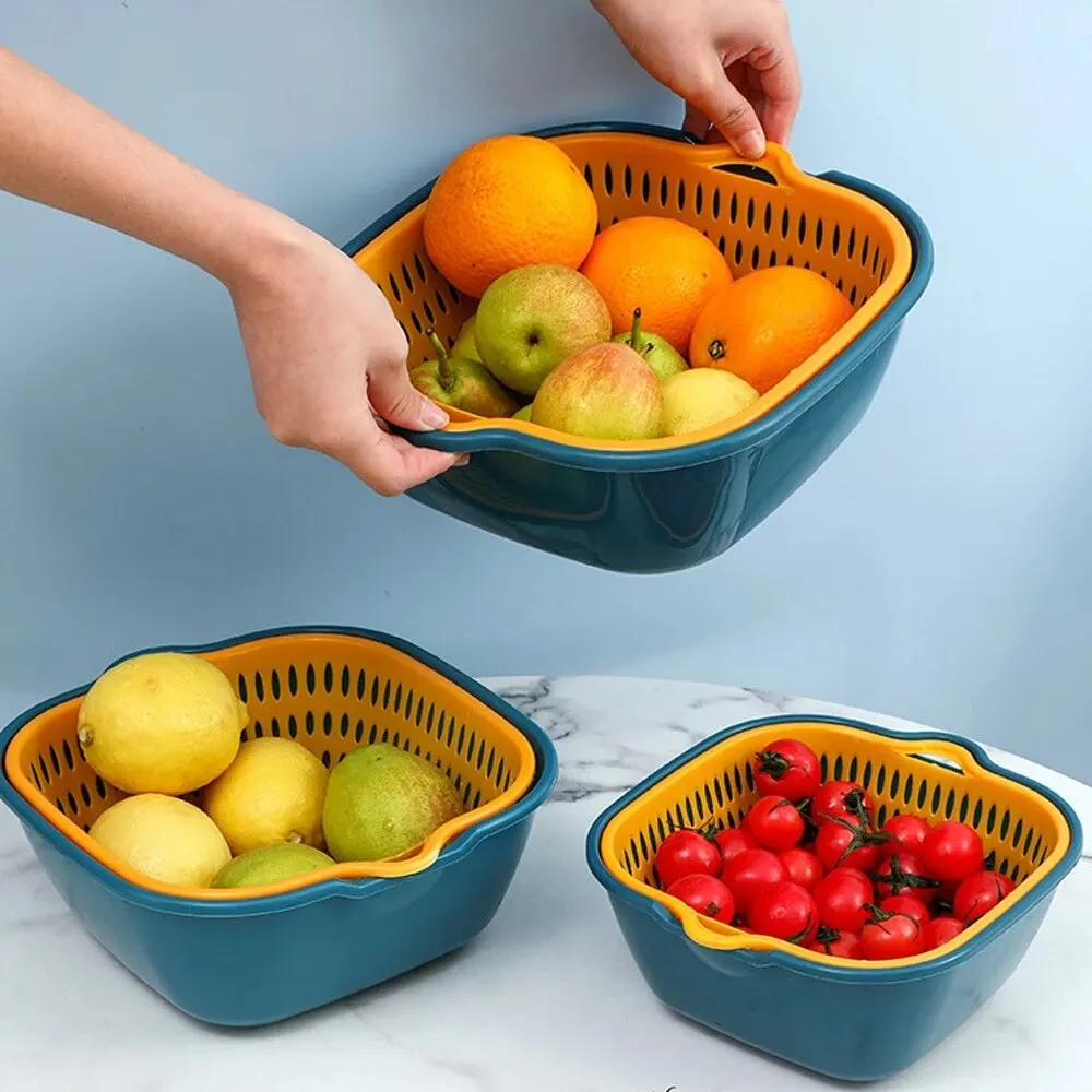 Multifunctional Drain Basket Fruit and Vegetable Wash Filters Household Double Layer Vegetable