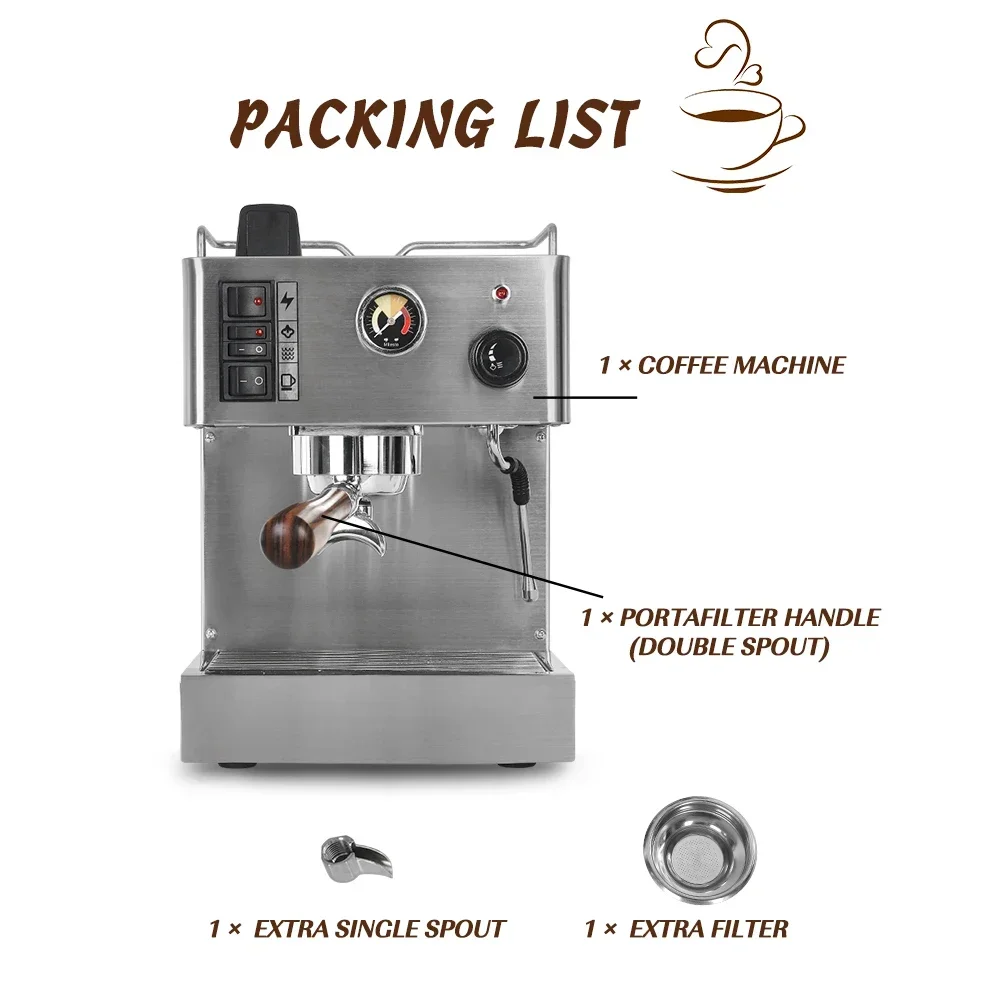 HomeWise 3.5L Semi-automatic Espresso Coffee Maker Machine With Counter Tamper 9Bar Coffee Machine Stainless Steel 220-240V 5