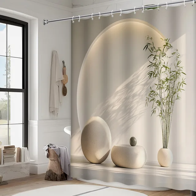 ม่านอาบน้ำไม้ไผ่สไตล์มินิมอล ตกแต่งห้องน้ำทันสมัย ดีไซน์แรงบันดาลใจจากเซน แสงธรรมชาติ สร้างเงา กันน้ำ 1