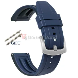 Versatile Silicone Sports Strap - Quick Release Rubber Wristband Bracelet - 22mm (Blue - Silver)