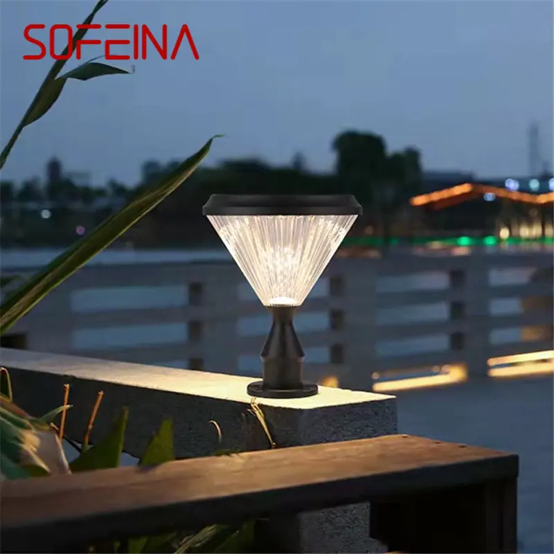 SOFEINA Solar Post Lamp Modern Creative Outdoor Gate Lighting Waterproof LED for Courtyard Garden Balcony Porch Decor