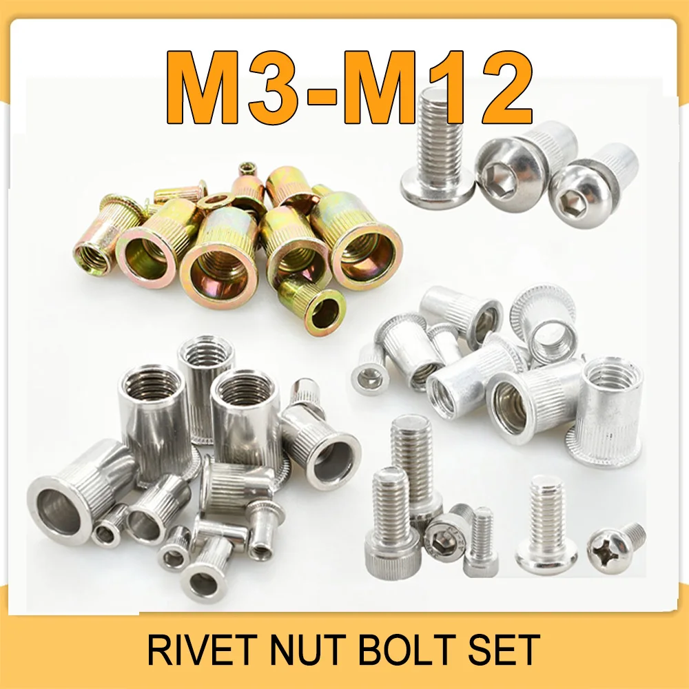 

Threaded Insert Rivet Nuts M3 M4 M5 M6 M8 M10 M12 Stainless Steel Allen Bolt Screw Nut Set Aluminum Alloy Carbon Steel Rivetnut