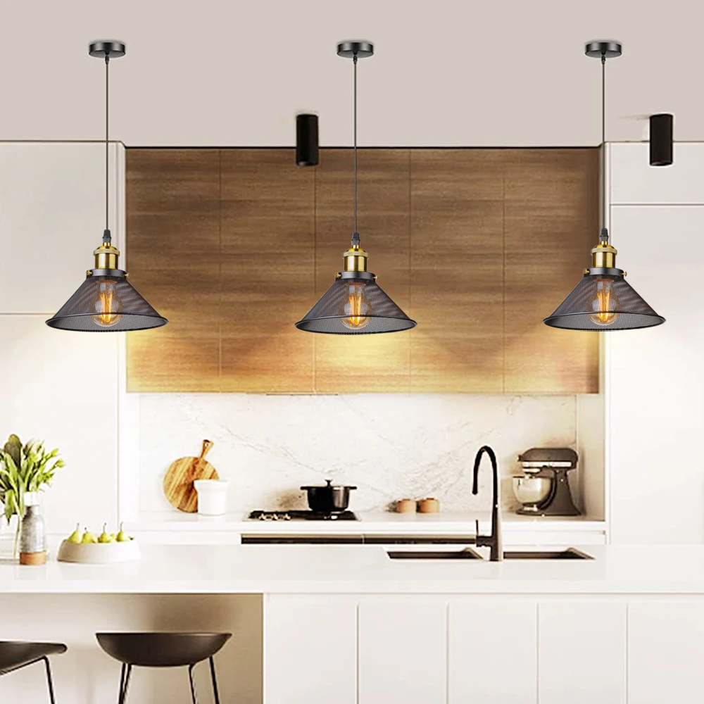 Lampadario A Sospensione Industriel Edison E27 - Plafoniera In Metallo Nero 26 Cm, Stile Retrò Per Cucina E Soggiorno