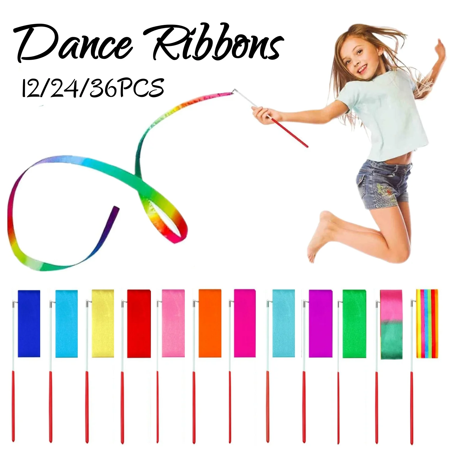 12-36PCS Dance Ribbons 2M Colorful GYM Ribbons Rainbow Dance Wands for Kids Adults Party Favors Birthday Decoration Talent Show
