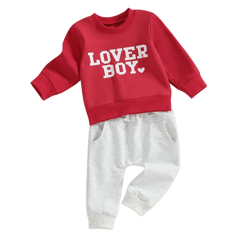 

Valentine Day Toddler Baby Boy Clothes Long Sleeve Pullover Crewneck Sweatshirt Top Pant Cute Infant Boy Outfit