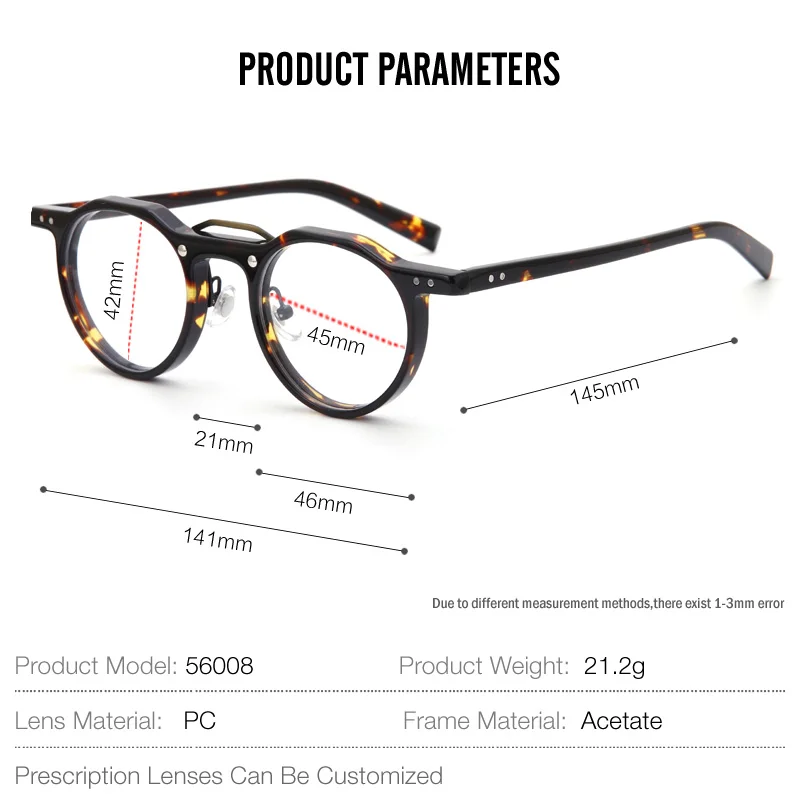 Montature Per Occhiali Vintage Rotonde Piccole Da 36 Mm Fatte A Mano I - Foto 10