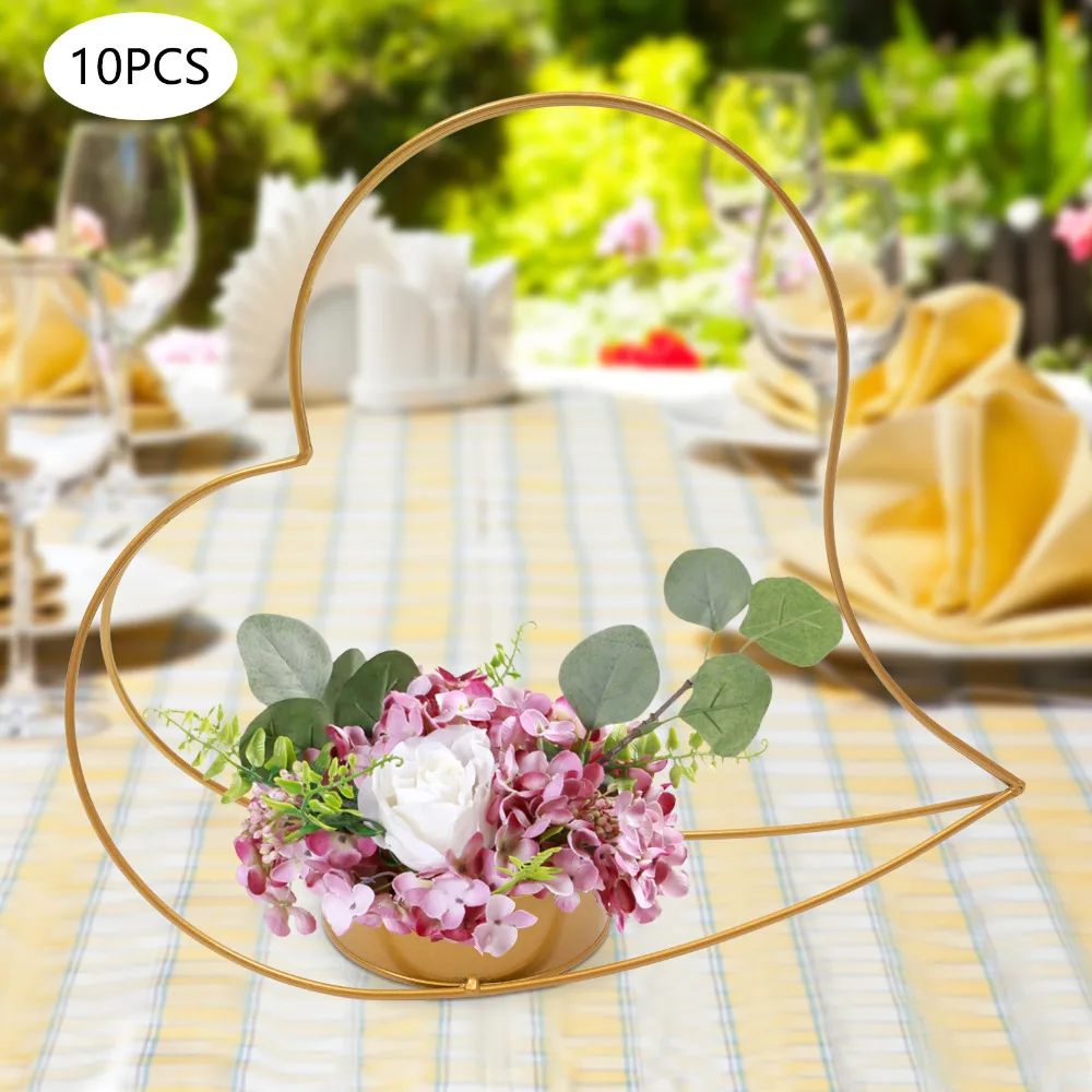 

10pcs Metal Gold Vases DIY for Wedding Birthday Ceremonies Geometric Peach Heart Baskets Centerpieces & Table Décor Freestanding