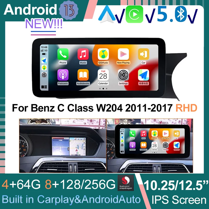 

Qualcomm Android 13 10.25" 12.5" Multimedia Player GPS Navigation Bluetooth Screen For Benz C/V Class W204 W205 GLC X253 RHD