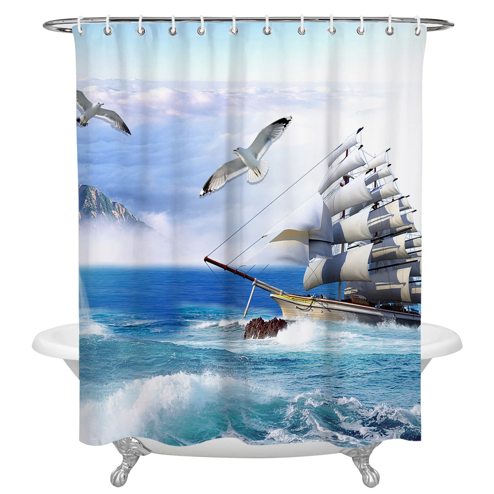 

Sailing Boat Waterproof Shower Curtain Bathroom Fabric Polyester Shower Curtains Bath Decor Curtain