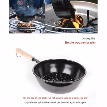 휴대용 야외 캠핑 숯불 화로, 나무 손잡이, 착화제 바베큐 그릴, 숯불 굴뚝 요리 도구
