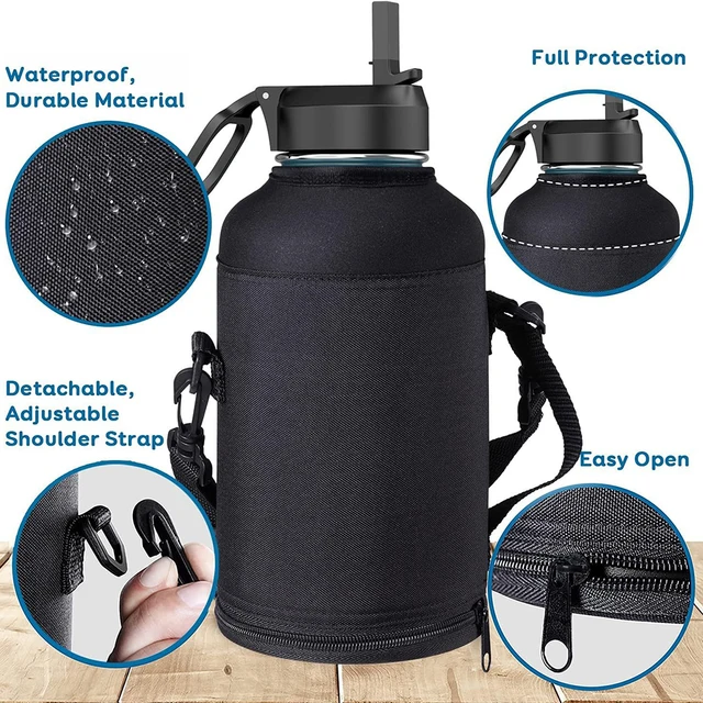 Portable Sports Water Bottle Holder Carrier Bag 64oz 128oz with Shoulder Strap Pouch Thermal Vacuum Mug Sleeve Protective Cover 4