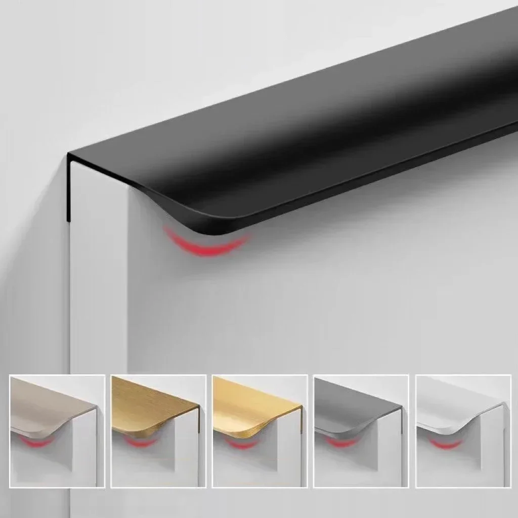 Furniture Handles Simple Gold Black Furniture Handle High-end Wardrobe Invisible Cabinet Door Handle Drawer Aluminum Alloy Cabinet Handle