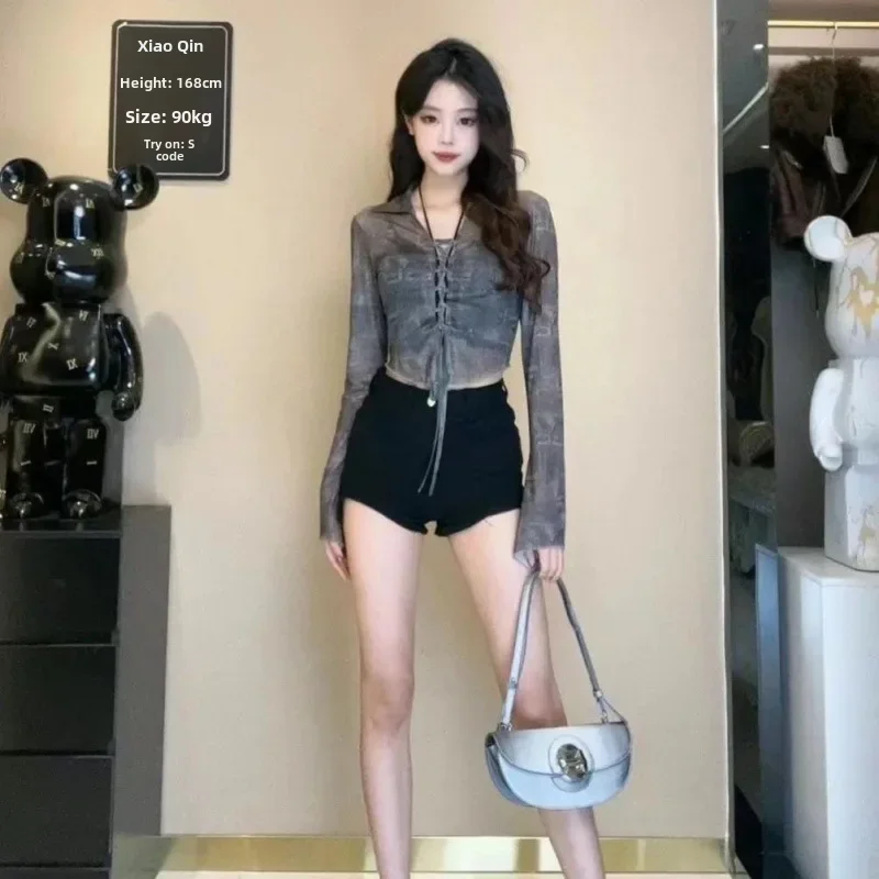 용수철 여성용 긴팔 자외선 차단 폴로 칼라 탑 그물 털실 카디건, 청순 섹시 소녀 스타일, 우아한 여름 신상