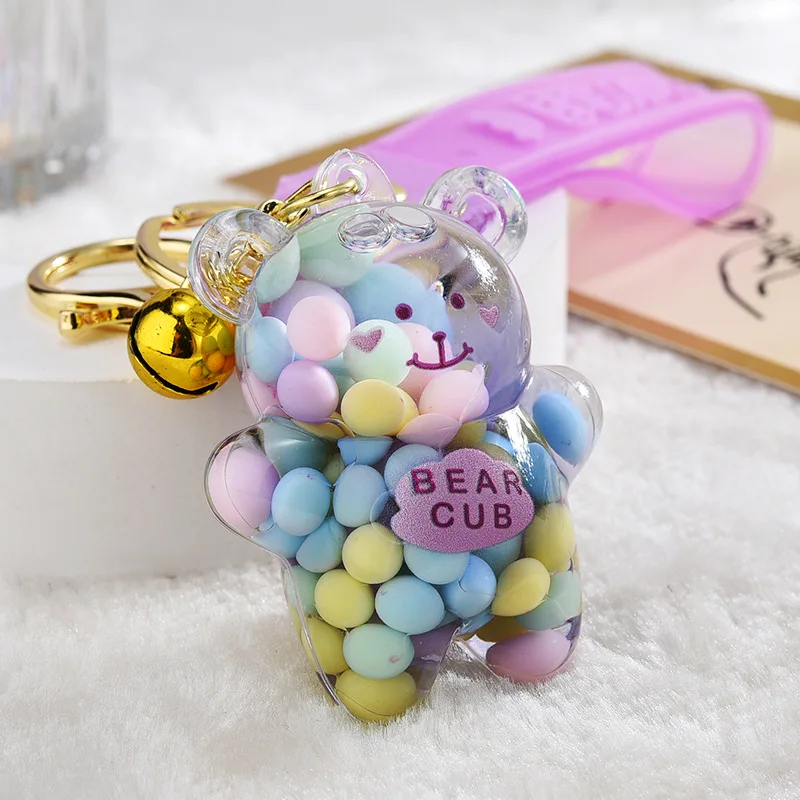 Porte-clés en forme d'ours à l'huile pour fille, joli pendentif de sac, liquide flottant, pour voiture, Couple, cadeau de charme