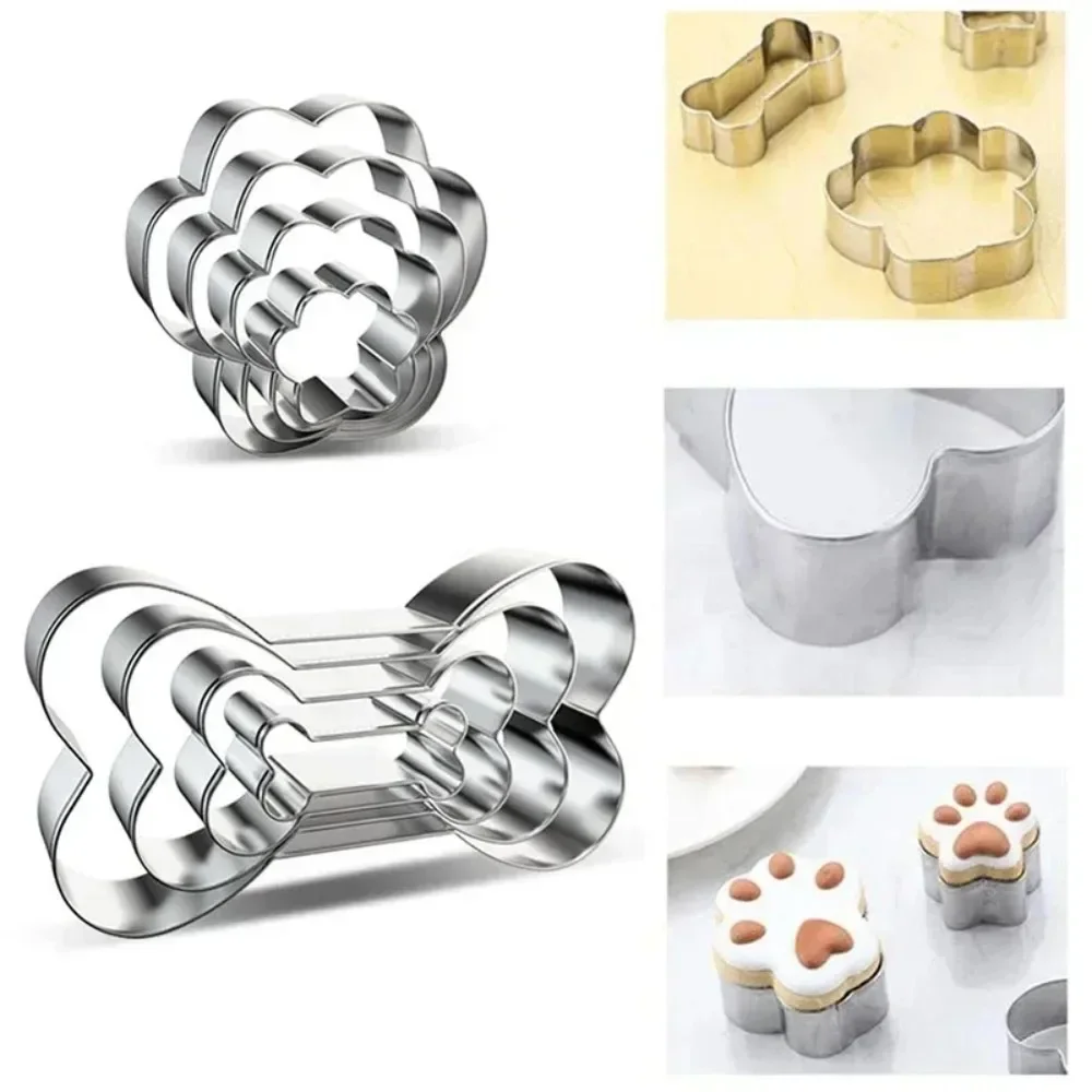 Dog Bone Cookie Cutter Mould Stainless Steel Dog Paw Footprint Biscuit Mold Fondant Pastry Decor Baking Tools 1Pcs