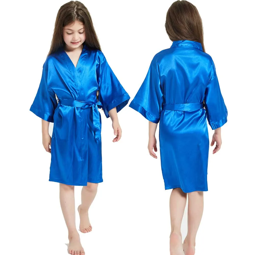 Girls Royal Blue Satin Robes Children's Silk Bathrobes Kids Pajamas Wedding Birthday Party Gowns Kids Pajamas Girls Sleepwear