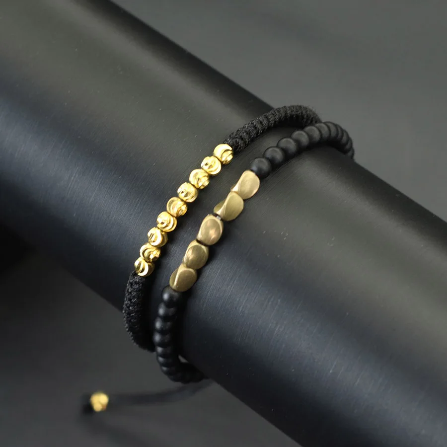 Gold Color Beads Handmade Braided Men Bracelet Set