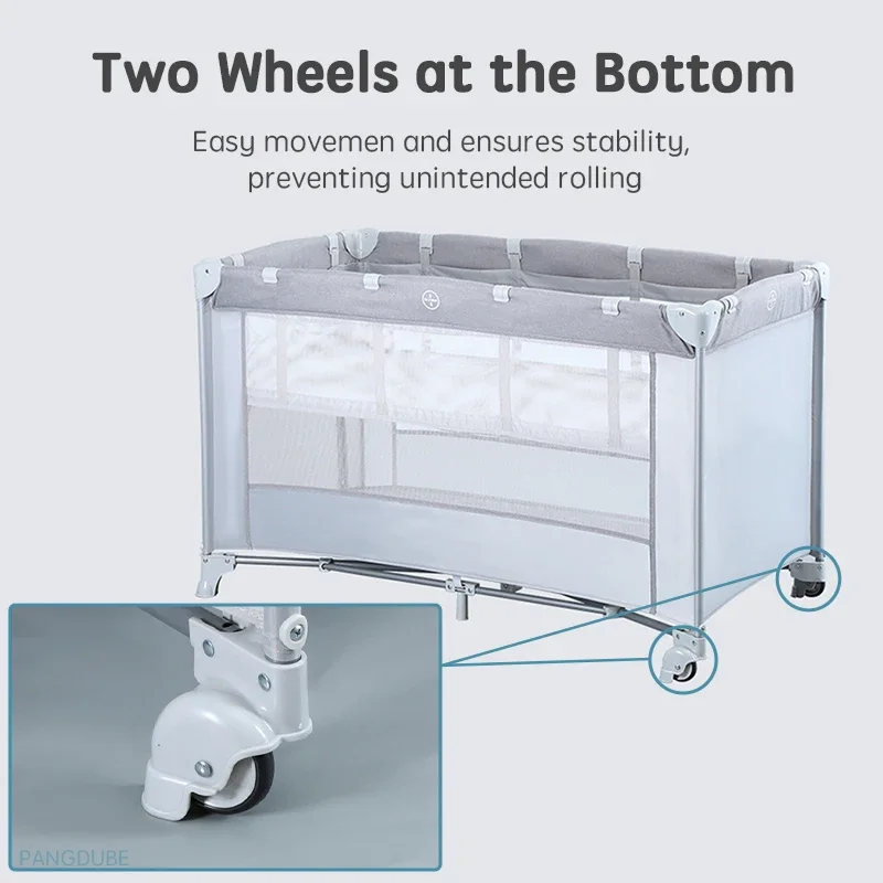 PANGDUBE 125*65cm lettino pieghevole per bambini da 0 a 3 anni letto per bambini lettino per neonati con 2 ruote culla a doppio strato