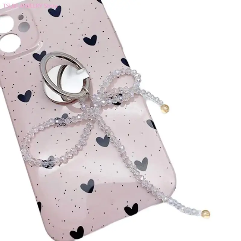 62Ke Korean Bowknot Telefon Grip Crystal Perlen Telefon Anhänger Halterung Finger Ringe Telefon Support Ständer Handyzubehör – Detail 1