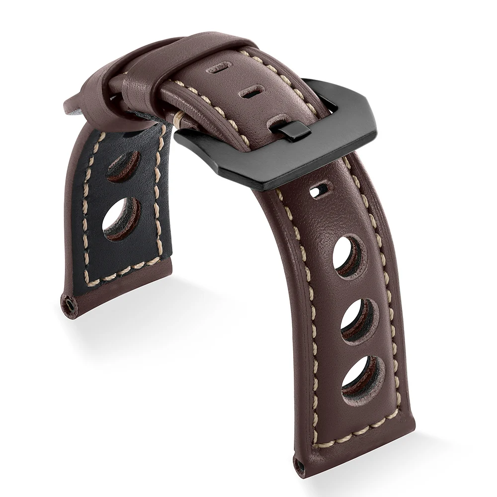 Vintage-Style Genuine Leather Watch Strap in Black, Blue, and Brown - Men's and Women's Wristband Bracelet