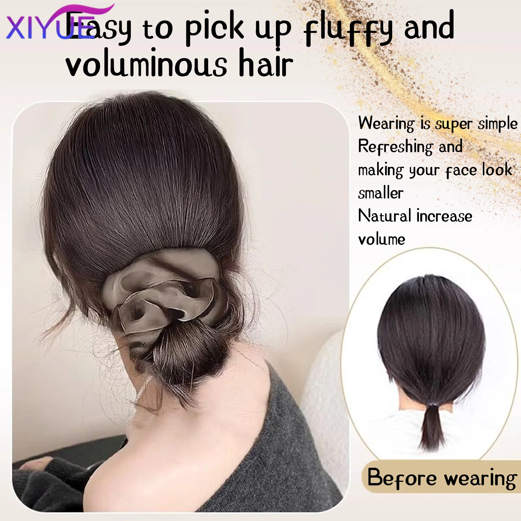 XIYUE Synthetic Ball Head Wig Female Claw Clip Shuttlecock Head Lazy Style Natural Korean Style Fluffy Clip Ball Hair Bun