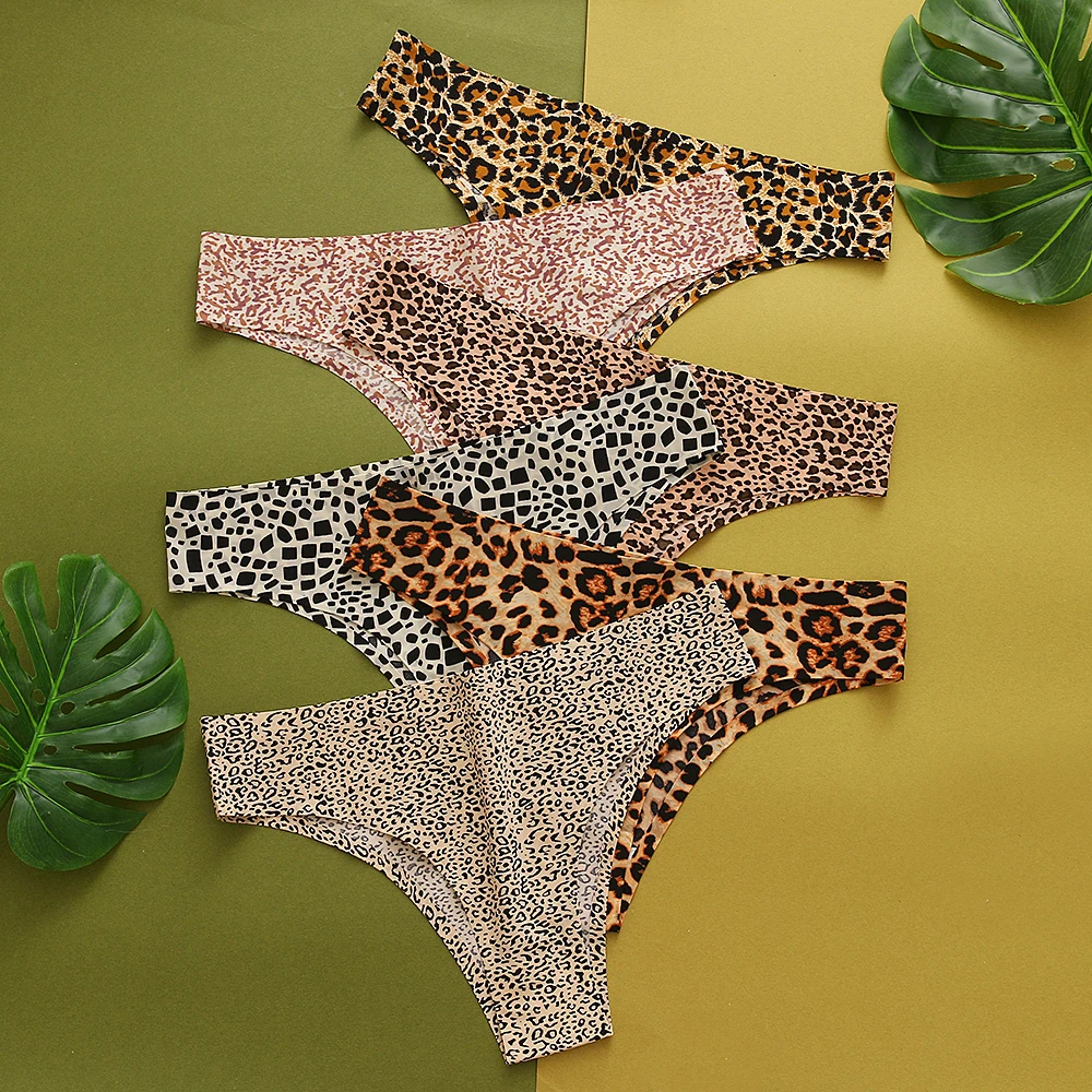 3Pcs/Set women panties Sexy Leopard Thongs Seamless Printed Ice Silk Briefs